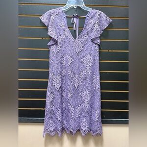 Francesca’s Lavender Lace Flutter Sleeve Dress Size Large